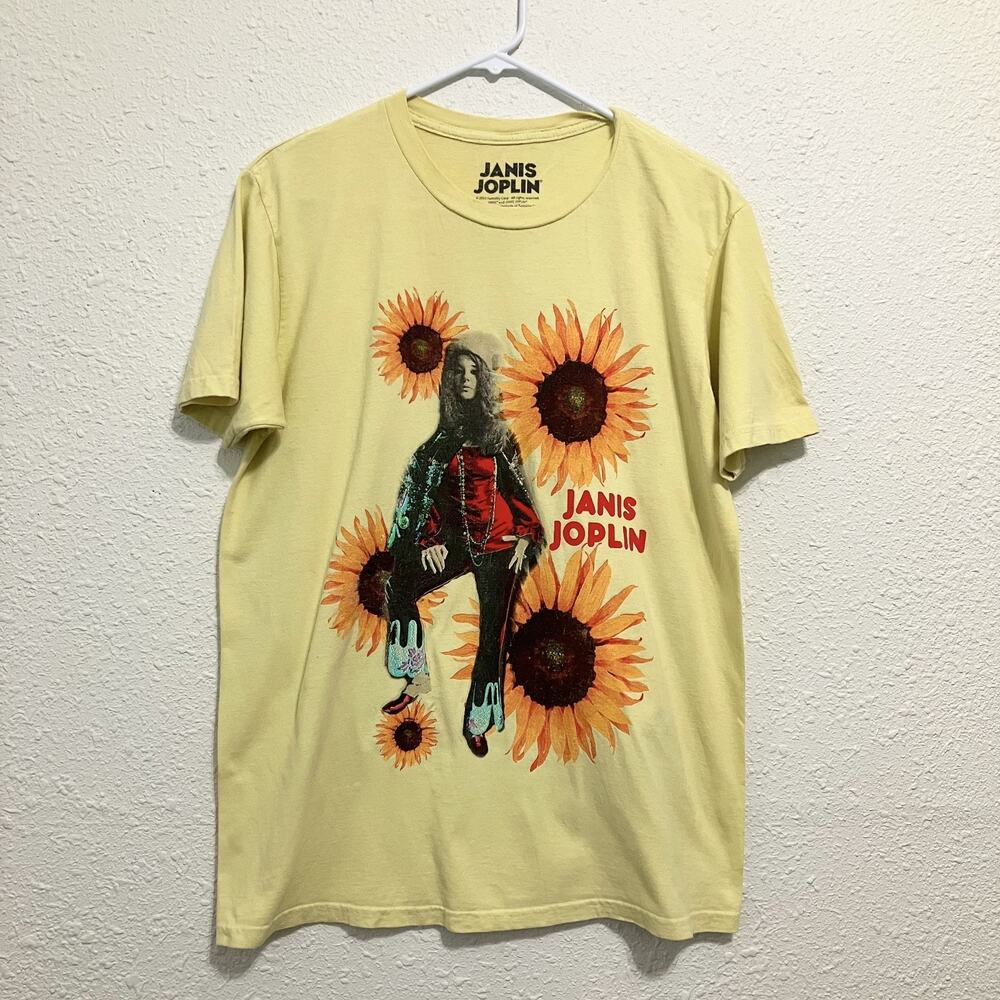 Janis Joplin Sunflower Graphic Band T Shirt Yellow Cotton Short Sleeve Sz Medium